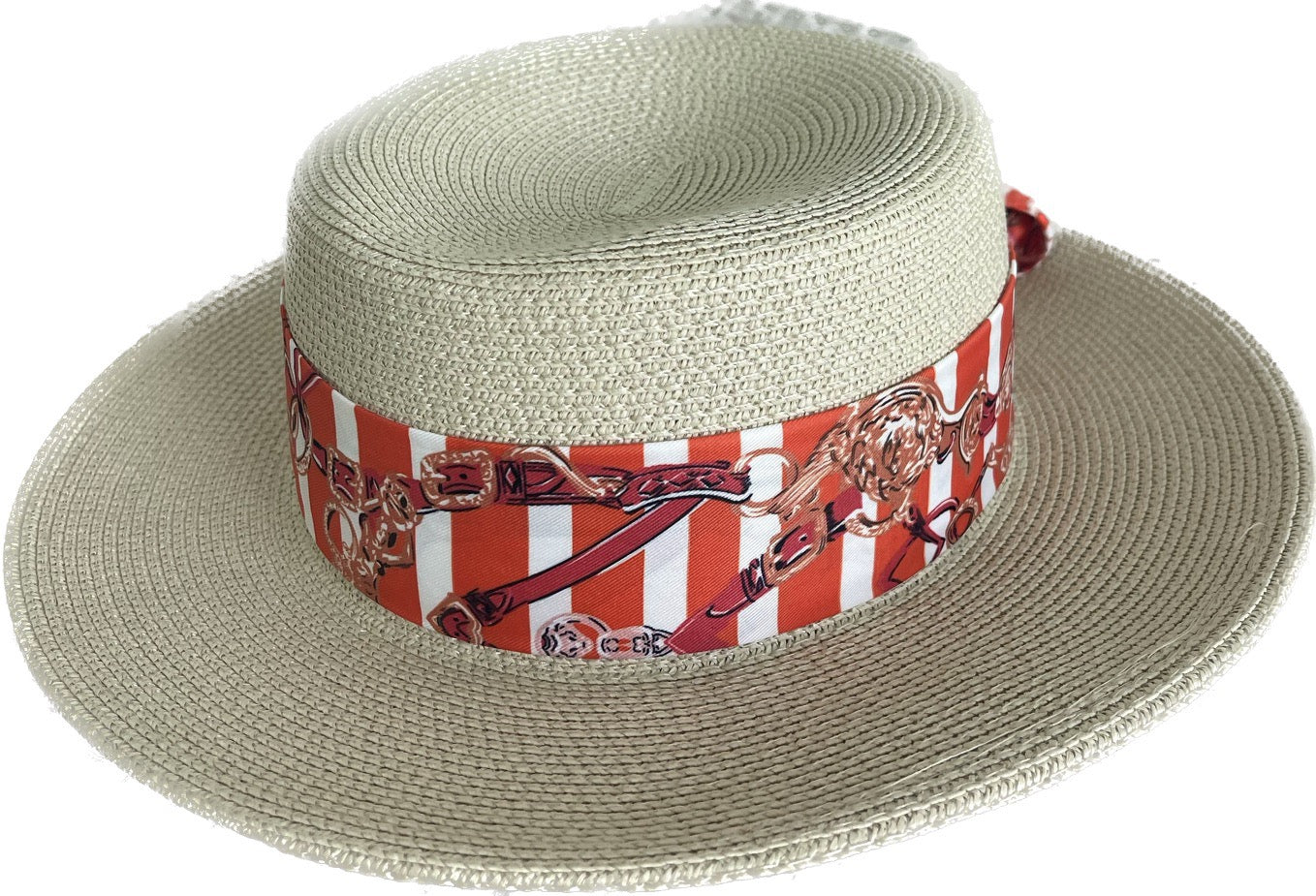 Twilly Scarf in Orange and White Stripes with Chain Accents