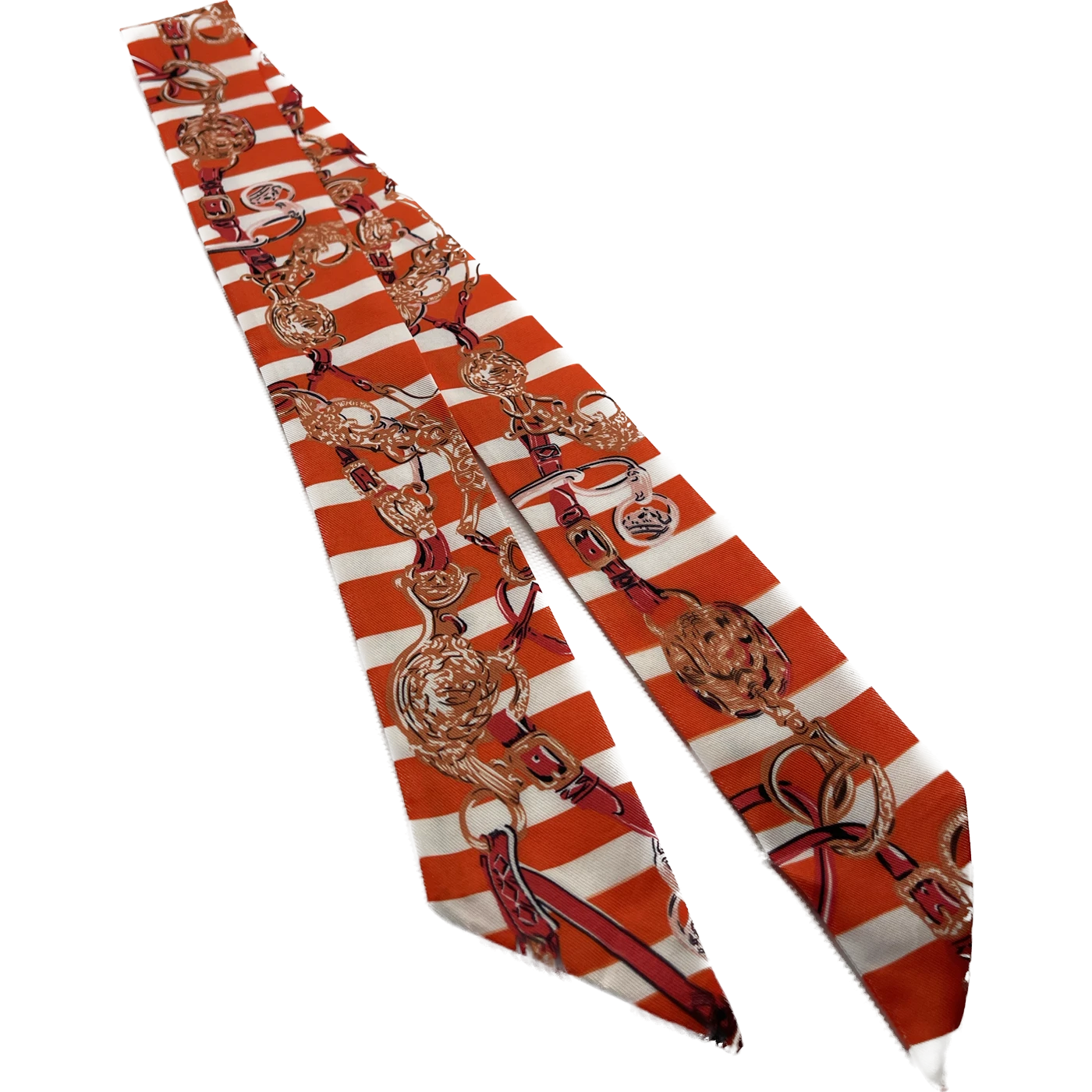Twilly Scarf in Orange and White Stripes with Chain Accents