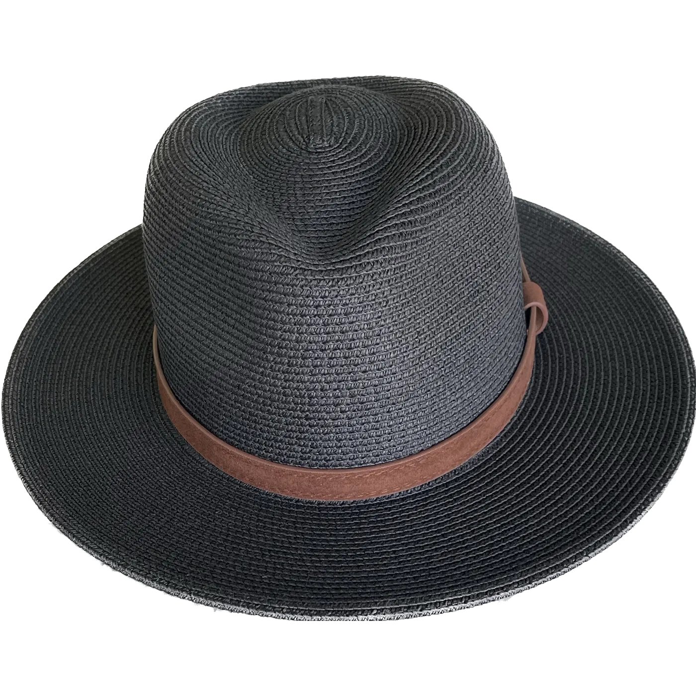 Panama Hat in Black accented with a Brown Leather Belt